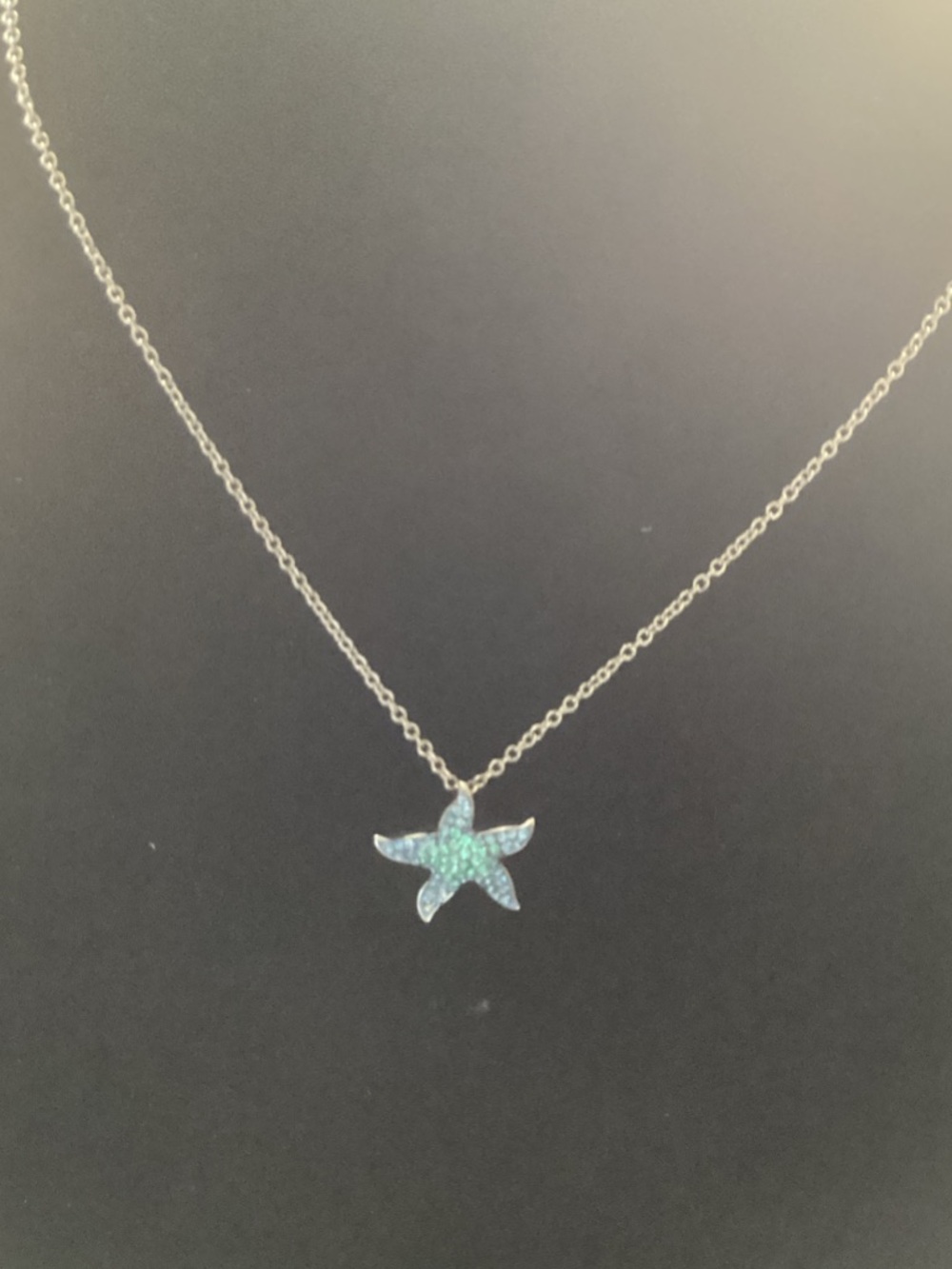 Sterling Silver Starfish Pendant Necklace in Aqua Blue